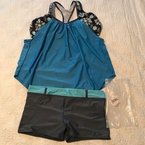 Bando-Tankini w/Boyshorts Swimsuit Lg NWT